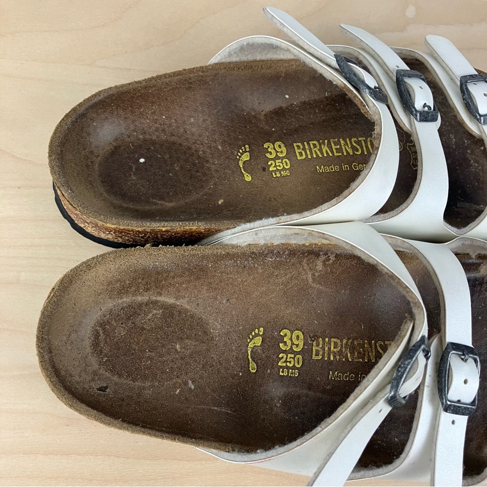 Birkenstock Women’s Size 39 / 8.0 Florida White Leather 3 Strap Cork Sandals - Picture 13 of 15